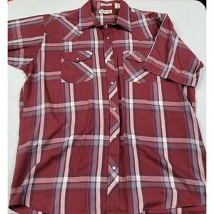 Sheplers Short-Sleeve Pearl Snap Red Plaid Western Fit Shirt Men's Size XL